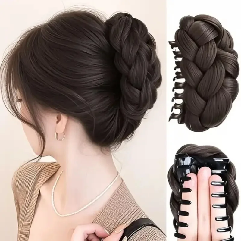Elegant Synthetic Hair Bun Hairpiece Oval Claw Clip Design Women's High Bun Accessory Suitable for Daily Wear Hair Accessories