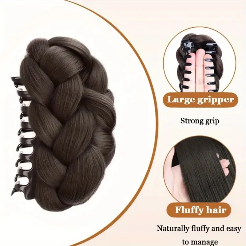 Elegant Synthetic Hair Bun Hairpiece Oval Claw Clip Design Women's High Bun Accessory Suitable for Daily Wear Hair Accessories