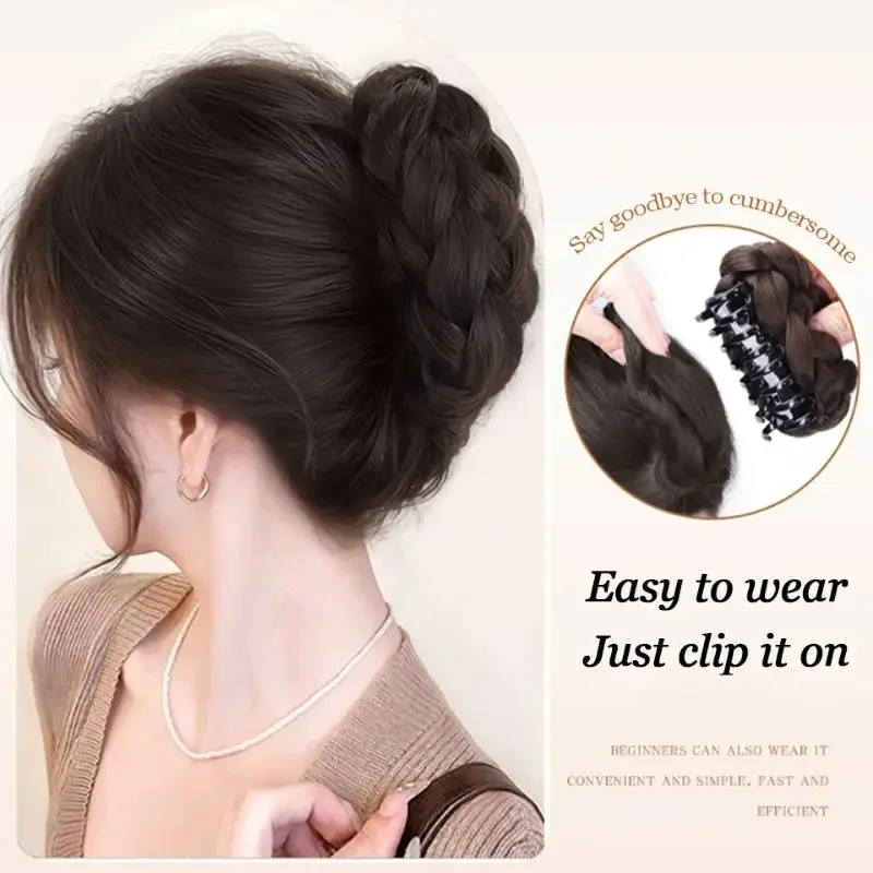 Elegant Synthetic Hair Bun Hairpiece Oval Claw Clip Design Women's High Bun Accessory Suitable for Daily Wear Hair Accessories