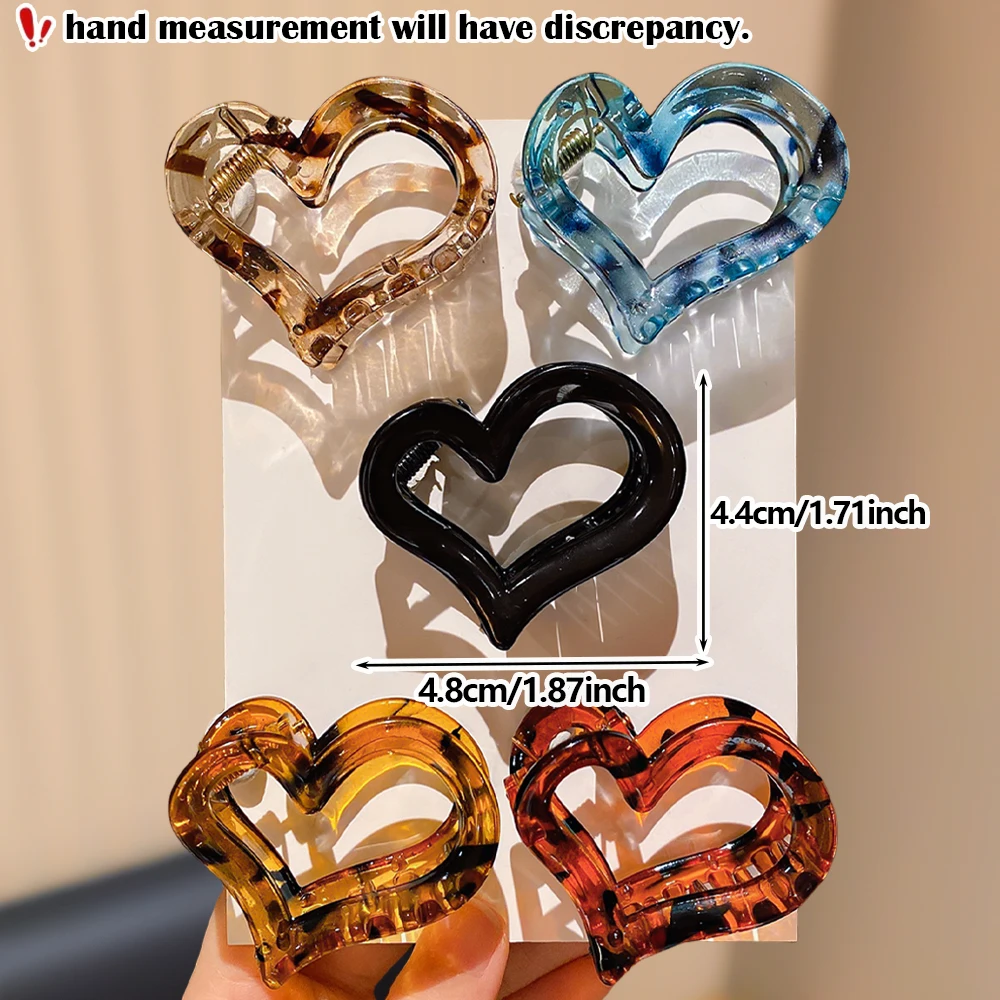5-Pack Heart Claw Clips – Multi-Color Stylish Hair Grips for All Occasions-Unique Design for Everyday Style