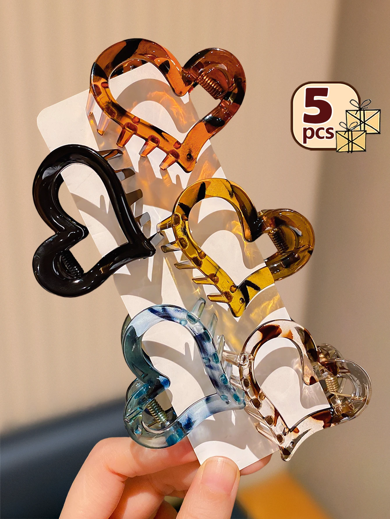 5-Pack Heart Claw Clips – Multi-Color Stylish Hair Grips for All Occasions-Unique Design for Everyday Style