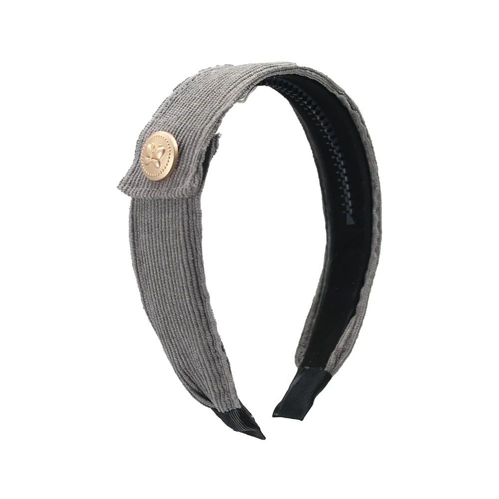 A5  Fashion Cordury Gold button Flat Band Large Hair headband Baby Mini clip Kids School Hair Accessories hairband