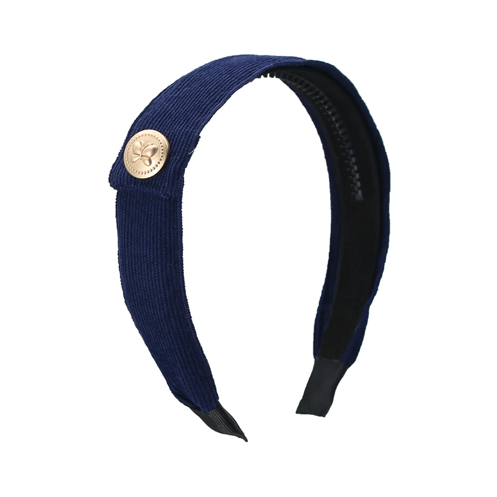 A5  Fashion Cordury Gold button Flat Band Large Hair headband Baby Mini clip Kids School Hair Accessories hairband