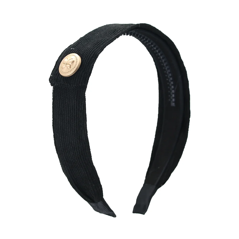 A5  Fashion Cordury Gold button Flat Band Large Hair headband Baby Mini clip Kids School Hair Accessories hairband
