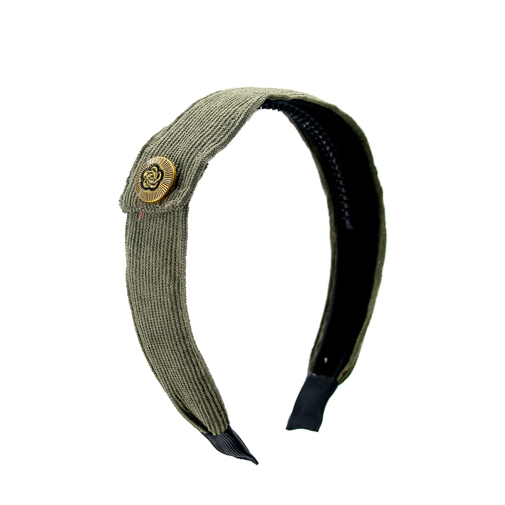 A5  Fashion Cordury Gold button Flat Band Large Hair headband Baby Mini clip Kids School Hair Accessories hairband