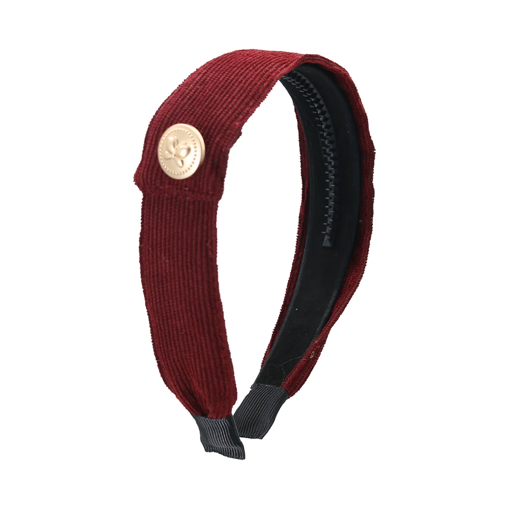 A5  Fashion Cordury Gold button Flat Band Large Hair headband Baby Mini clip Kids School Hair Accessories hairband