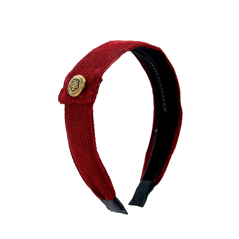 A5  Fashion Cordury Gold button Flat Band Large Hair headband Baby Mini clip Kids School Hair Accessories hairband