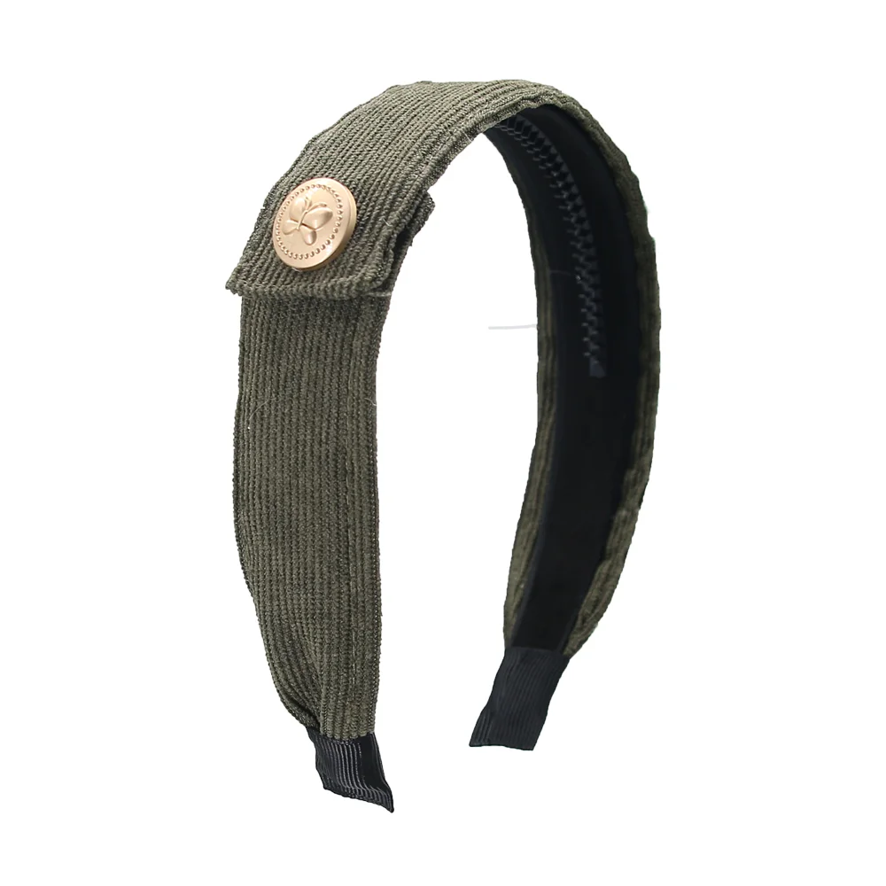 A5  Fashion Cordury Gold button Flat Band Large Hair headband Baby Mini clip Kids School Hair Accessories hairband