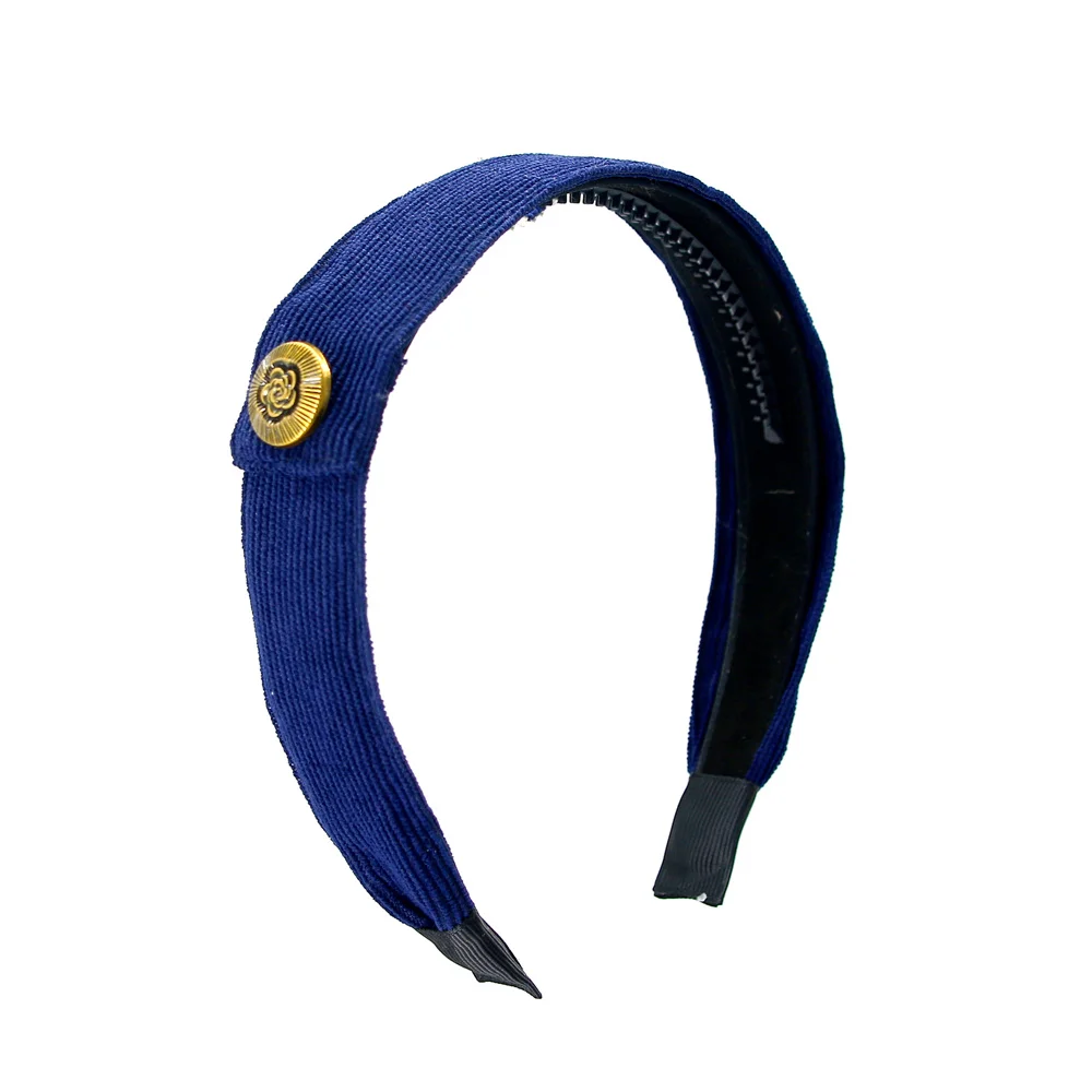A5  Fashion Cordury Gold button Flat Band Large Hair headband Baby Mini clip Kids School Hair Accessories hairband