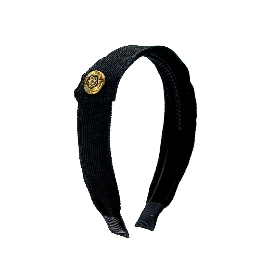 A5  Fashion Cordury Gold button Flat Band Large Hair headband Baby Mini clip Kids School Hair Accessories hairband