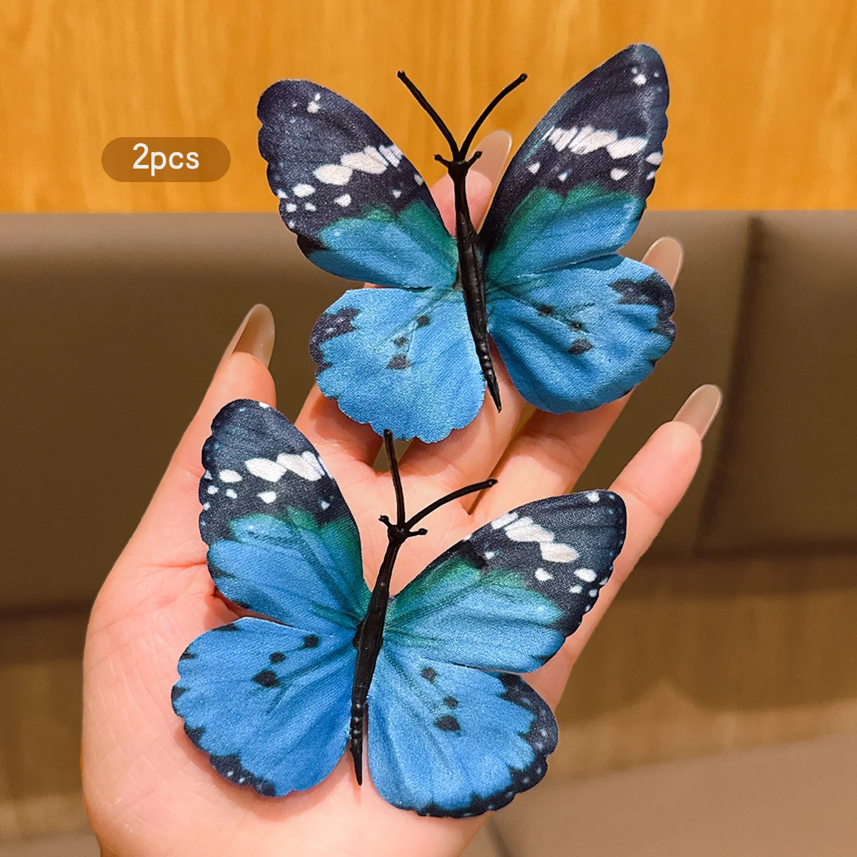2 water blue fairy butterfly hair clips suitable for daily hair accessories