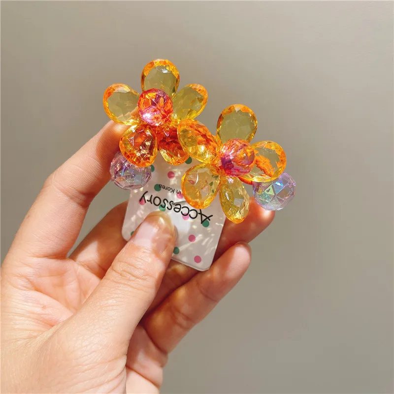 Children's Hair Accessory Bright Flowers Double-headed Rubber Bands Ponytail Hair Tie Blue Color Funny Cute Kawaii Girl Hair Tie