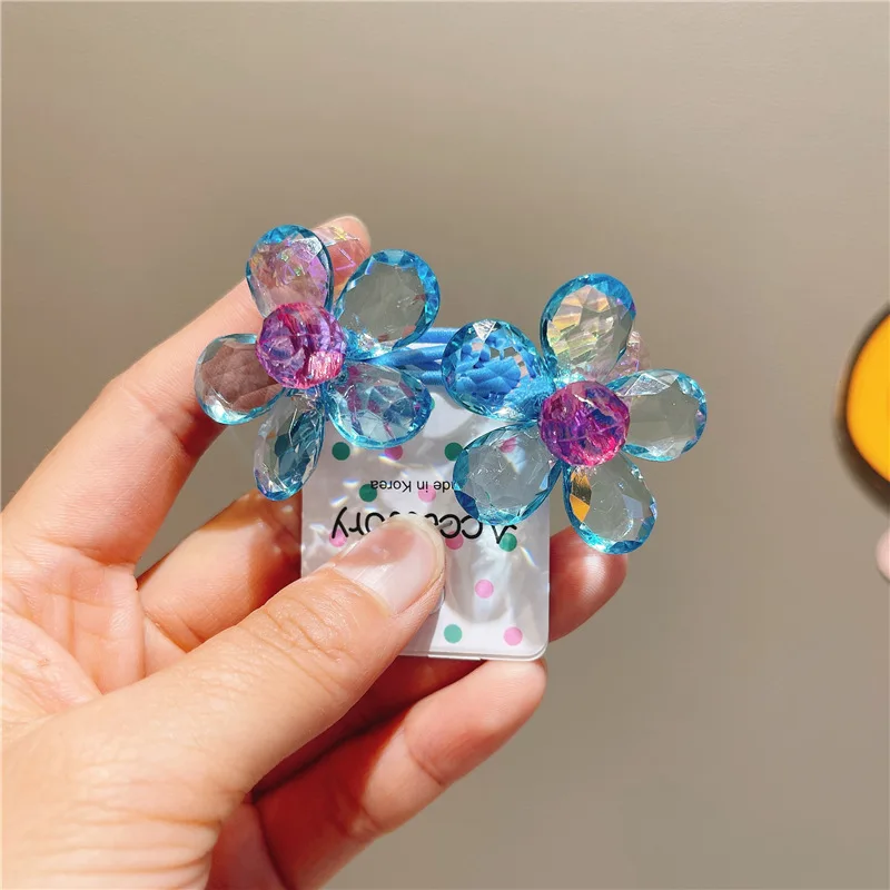 Children's Hair Accessory Bright Flowers Double-headed Rubber Bands Ponytail Hair Tie Blue Color Funny Cute Kawaii Girl Hair Tie