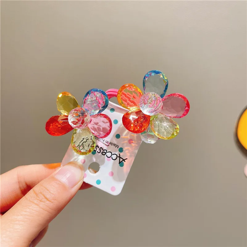 Children's Hair Accessory Bright Flowers Double-headed Rubber Bands Ponytail Hair Tie Blue Color Funny Cute Kawaii Girl Hair Tie