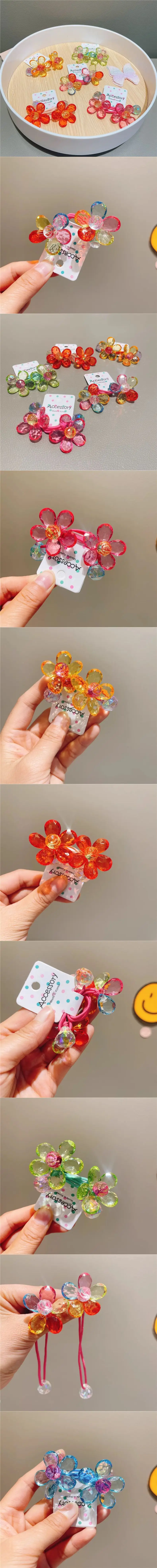 Children's Hair Accessory Bright Flowers Double-headed Rubber Bands Ponytail Hair Tie Blue Color Funny Cute Kawaii Girl Hair Tie