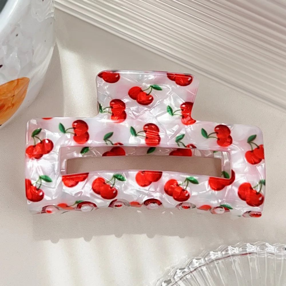 1pc acrylic fresh fruit square hollow hair clip, suitable for thick hair half-up hairstyles shark clips hair accessories