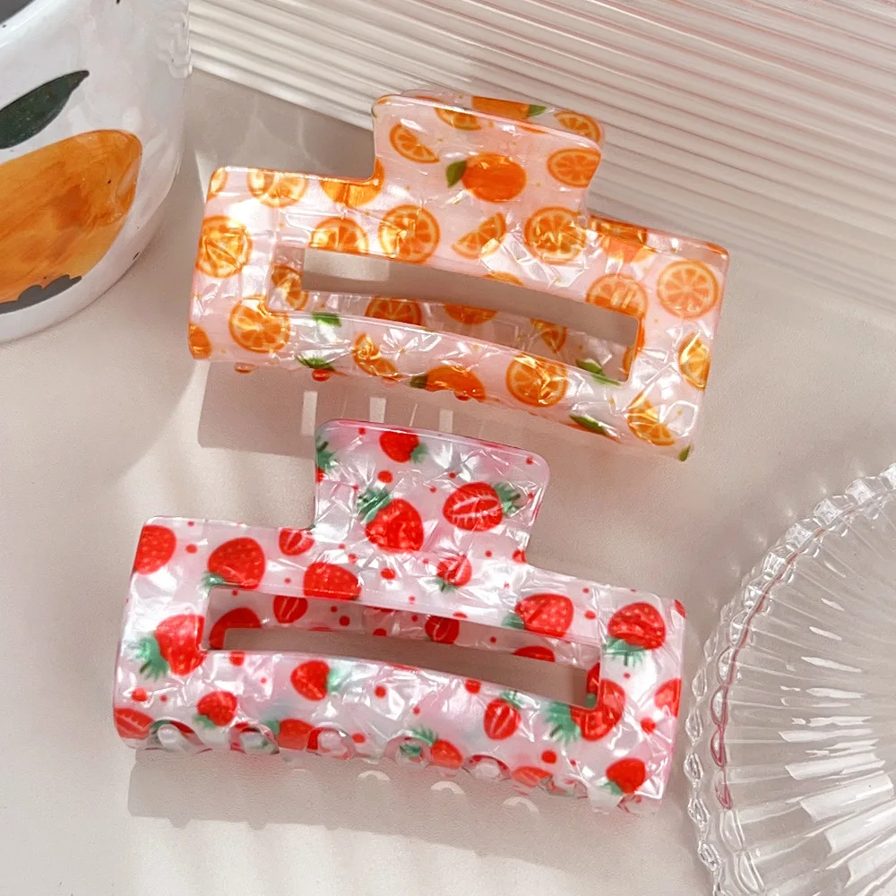 1pc acrylic fresh fruit square hollow hair clip, suitable for thick hair half-up hairstyles shark clips hair accessories