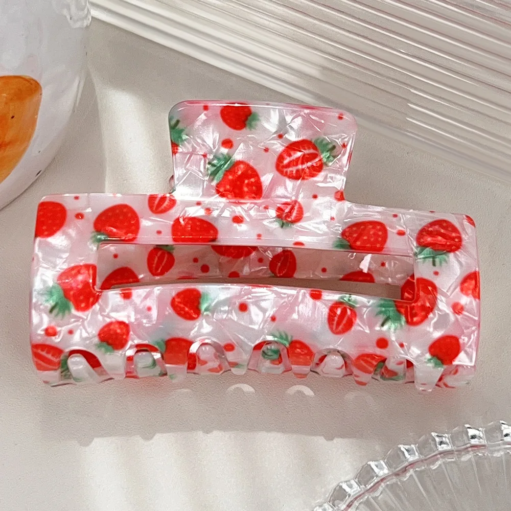 1pc acrylic fresh fruit square hollow hair clip, suitable for thick hair half-up hairstyles shark clips hair accessories