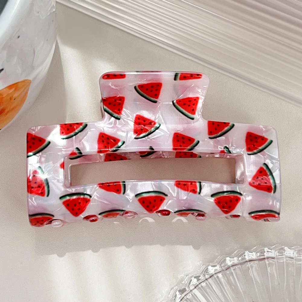 1pc acrylic fresh fruit square hollow hair clip, suitable for thick hair half-up hairstyles shark clips hair accessories