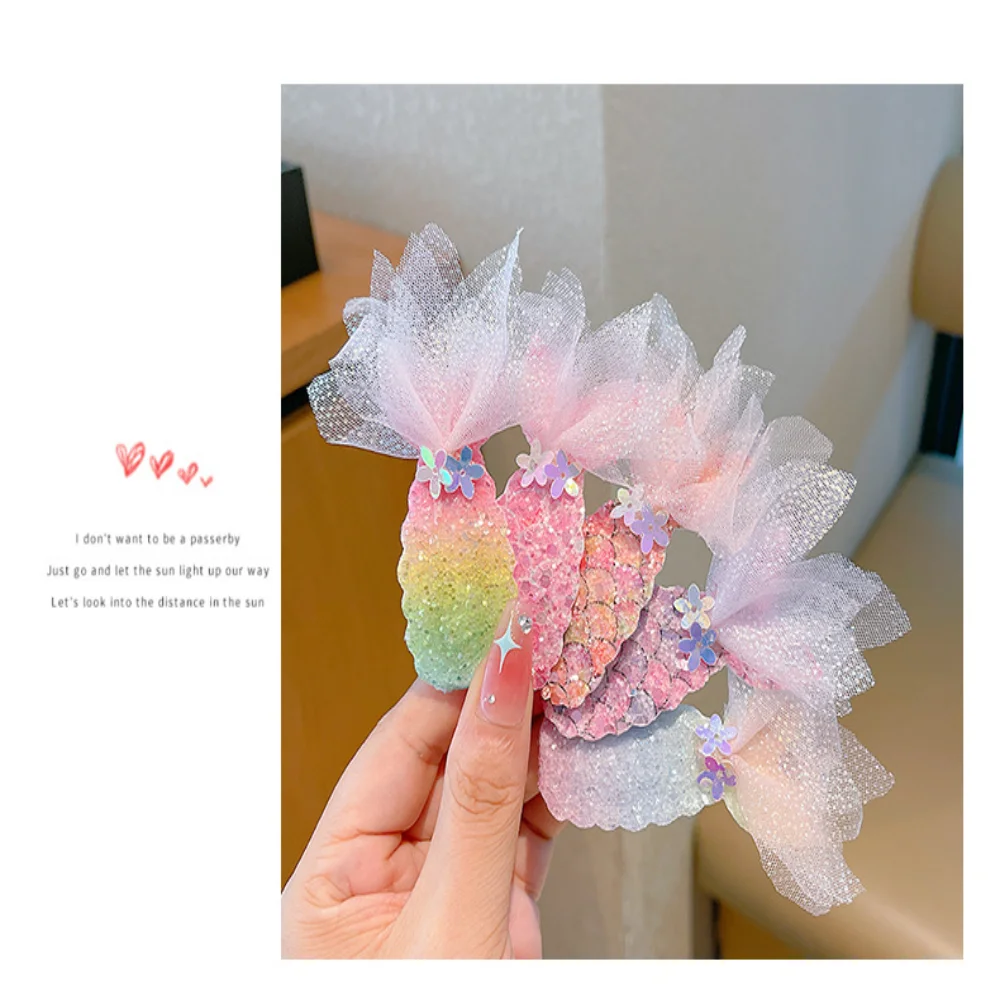 1/2Pcs Children's Sequins Mermaid Hair Clips Girls Glitter Sweet Mesh Hairpin Barrette Cute Princess Headwear Hair Accessories