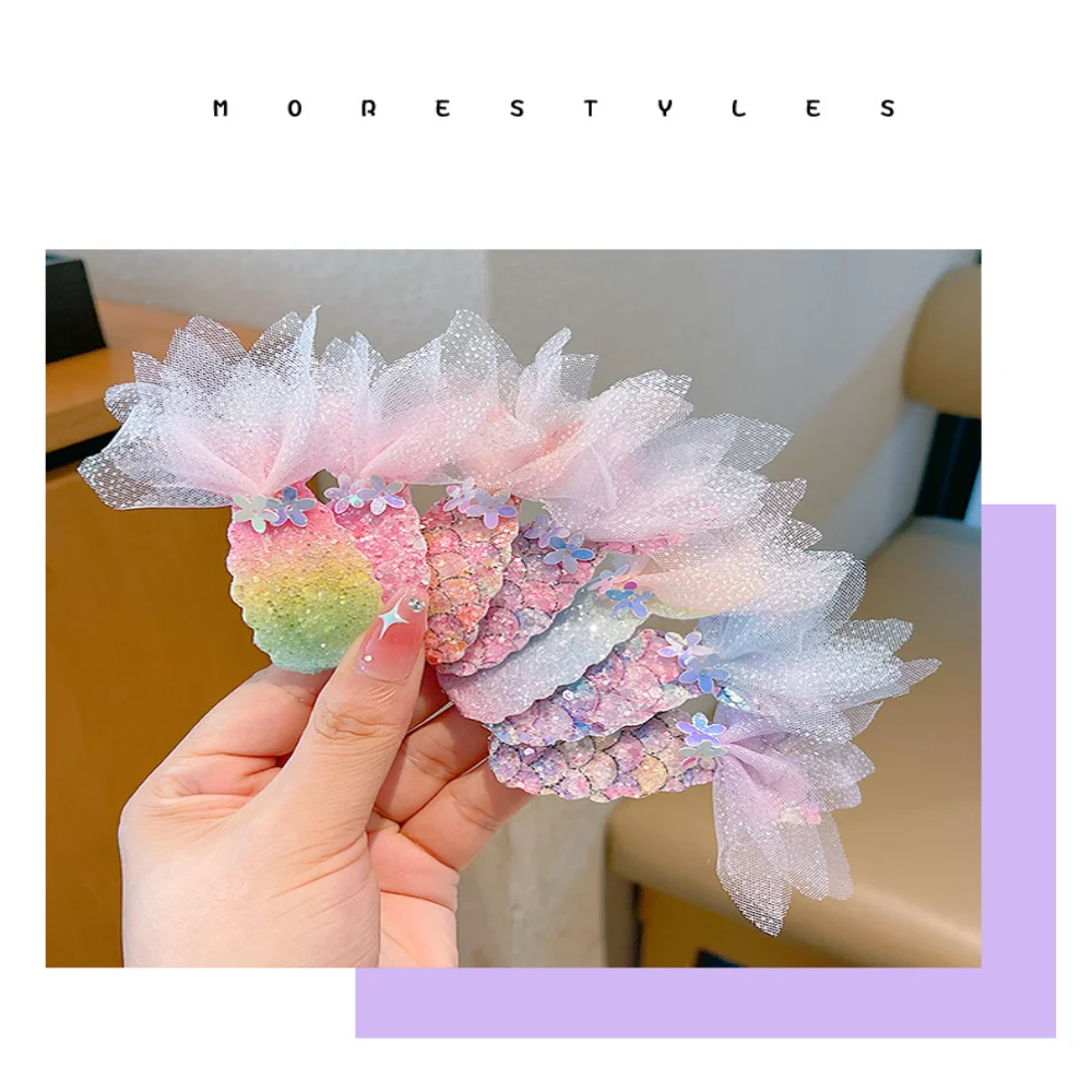 1/2Pcs Children's Sequins Mermaid Hair Clips Girls Glitter Sweet Mesh Hairpin Barrette Cute Princess Headwear Hair Accessories