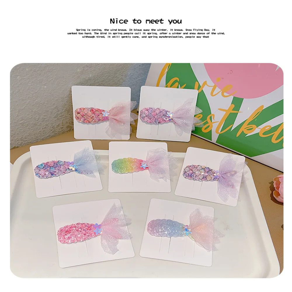 1/2Pcs Children's Sequins Mermaid Hair Clips Girls Glitter Sweet Mesh Hairpin Barrette Cute Princess Headwear Hair Accessories