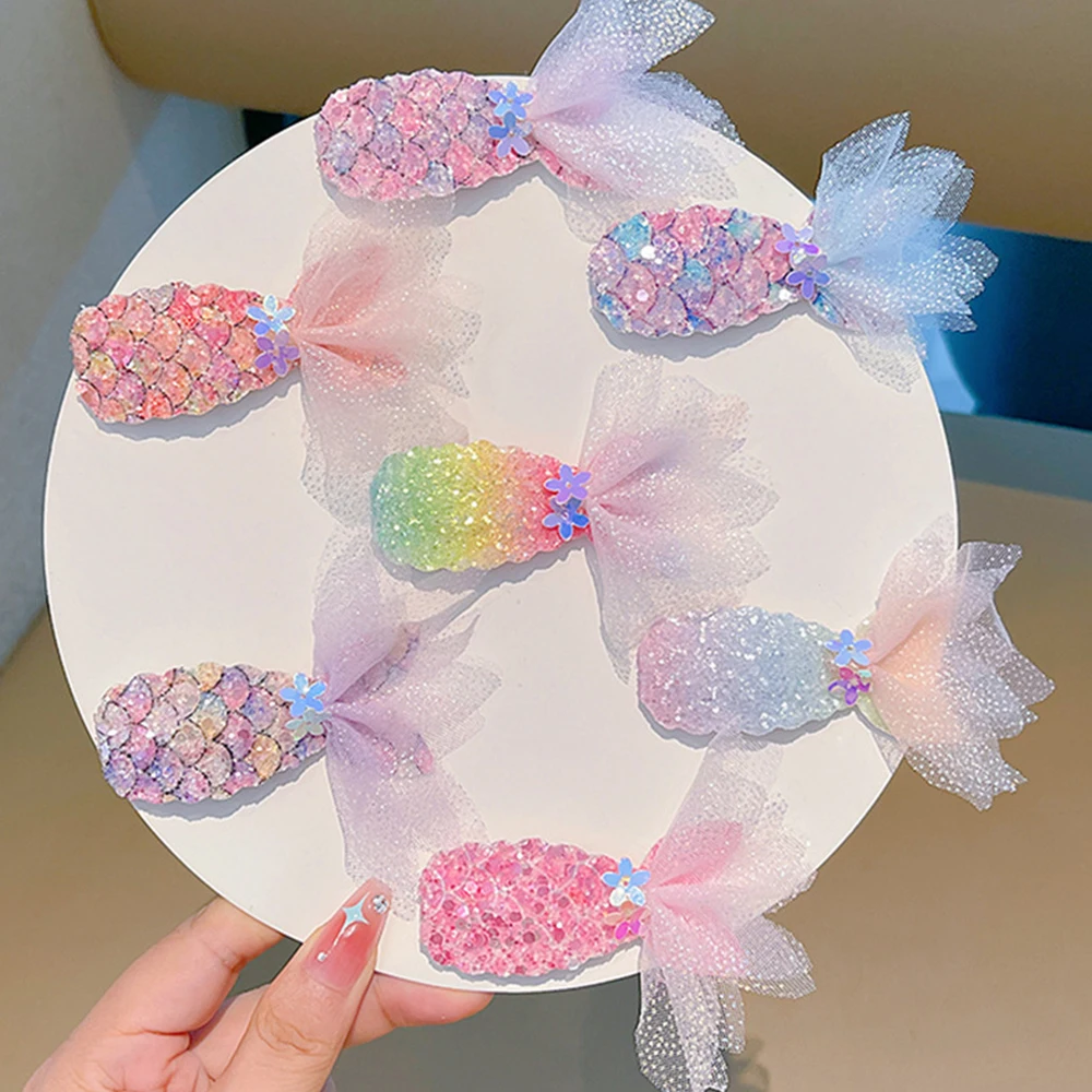 1/2Pcs Children's Sequins Mermaid Hair Clips Girls Glitter Sweet Mesh Hairpin Barrette Cute Princess Headwear Hair Accessories