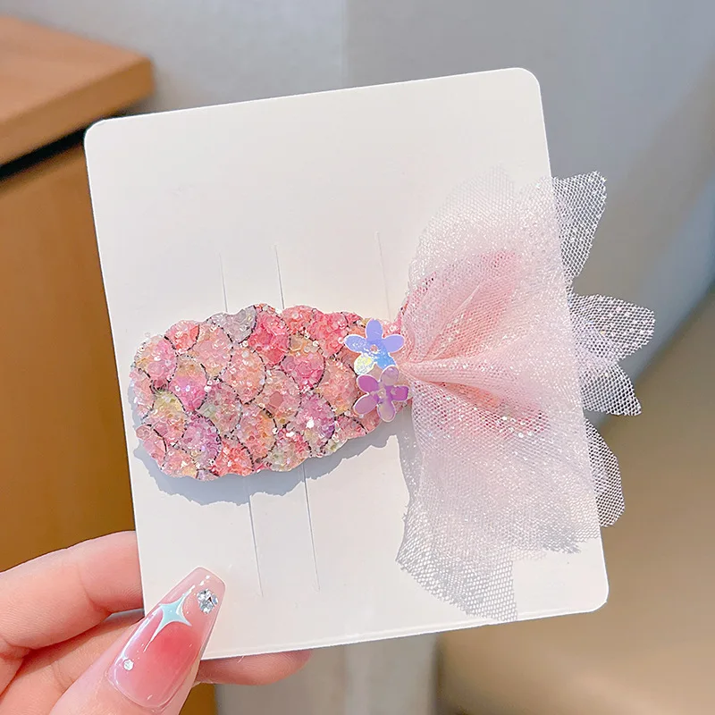 1/2Pcs Children's Sequins Mermaid Hair Clips Girls Glitter Sweet Mesh Hairpin Barrette Cute Princess Headwear Hair Accessories
