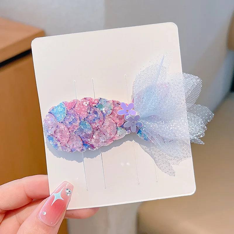 1/2Pcs Children's Sequins Mermaid Hair Clips Girls Glitter Sweet Mesh Hairpin Barrette Cute Princess Headwear Hair Accessories