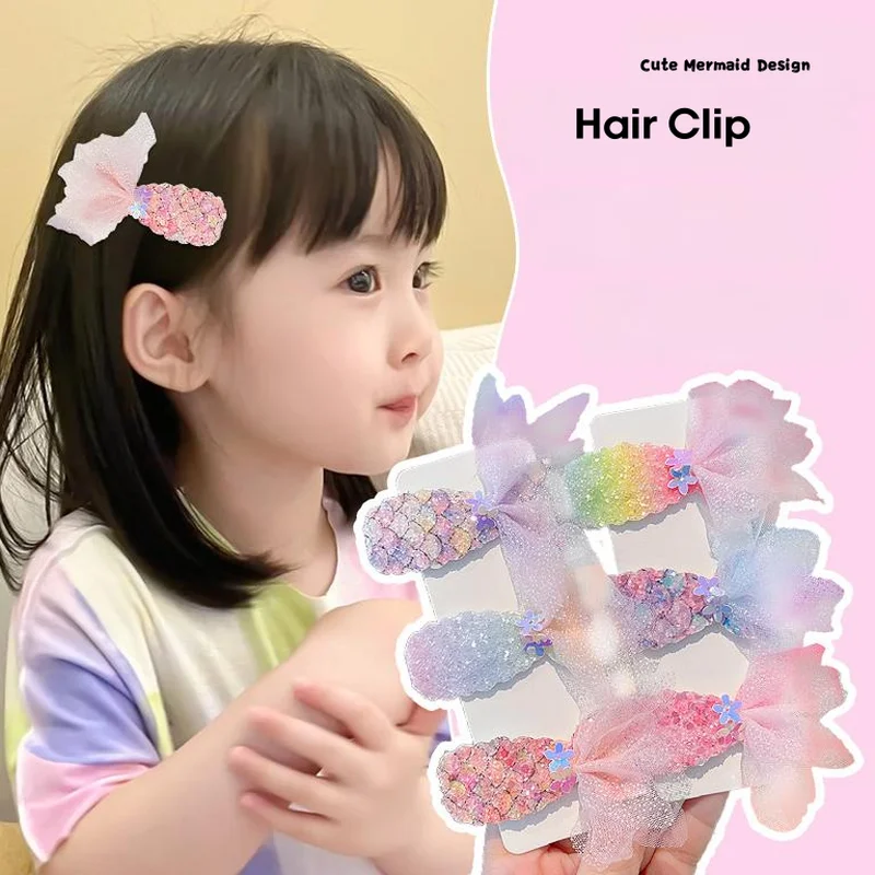 1/2Pcs Children's Sequins Mermaid Hair Clips Girls Glitter Sweet Mesh Hairpin Barrette Cute Princess Headwear Hair Accessories