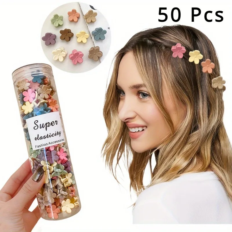 20/30/50 Sets of Mini Hair Clips, Cute Plastic Flower-Shaped Hair Accessories, Pure Color Braids, Suitable for Teenagers, Cute