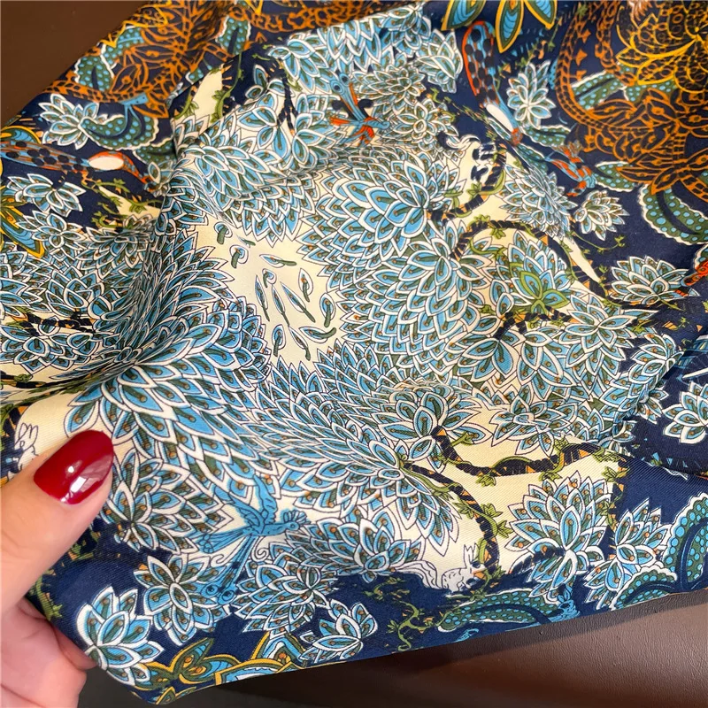 Luxury 90cm Twill Square Scarf For Women Spring Print Hair Band Hijab Foulard Sunsceen Neckerchief Shawl Wraps Echarpe
