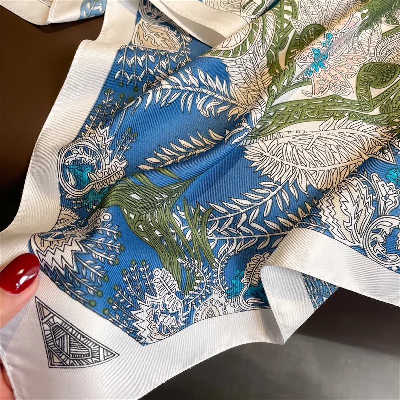 Luxury 90cm Twill Square Scarf For Women Spring Print Hair Band Hijab Foulard Sunsceen Neckerchief Shawl Wraps Echarpe