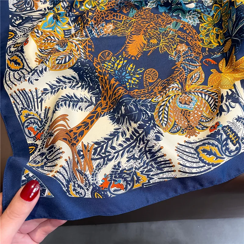 Luxury 90cm Twill Square Scarf For Women Spring Print Hair Band Hijab Foulard Sunsceen Neckerchief Shawl Wraps Echarpe