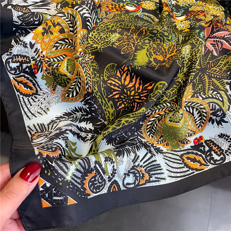 Luxury 90cm Twill Square Scarf For Women Spring Print Hair Band Hijab Foulard Sunsceen Neckerchief Shawl Wraps Echarpe