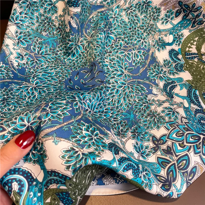 Luxury 90cm Twill Square Scarf For Women Spring Print Hair Band Hijab Foulard Sunsceen Neckerchief Shawl Wraps Echarpe