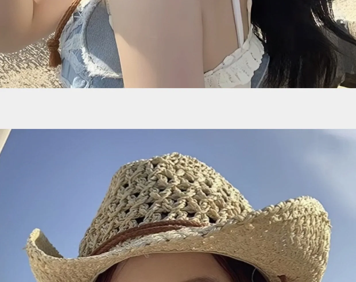Summer Beach Sunscreen Panama Straw Cap With String Classic Hollow Design Paper Straw Western Cowboy Hats
