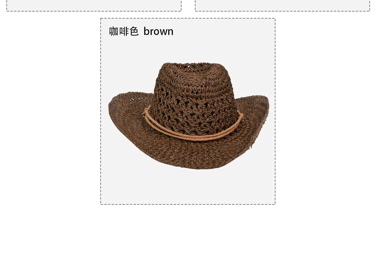 Summer Beach Sunscreen Panama Straw Cap With String Classic Hollow Design Paper Straw Western Cowboy Hats