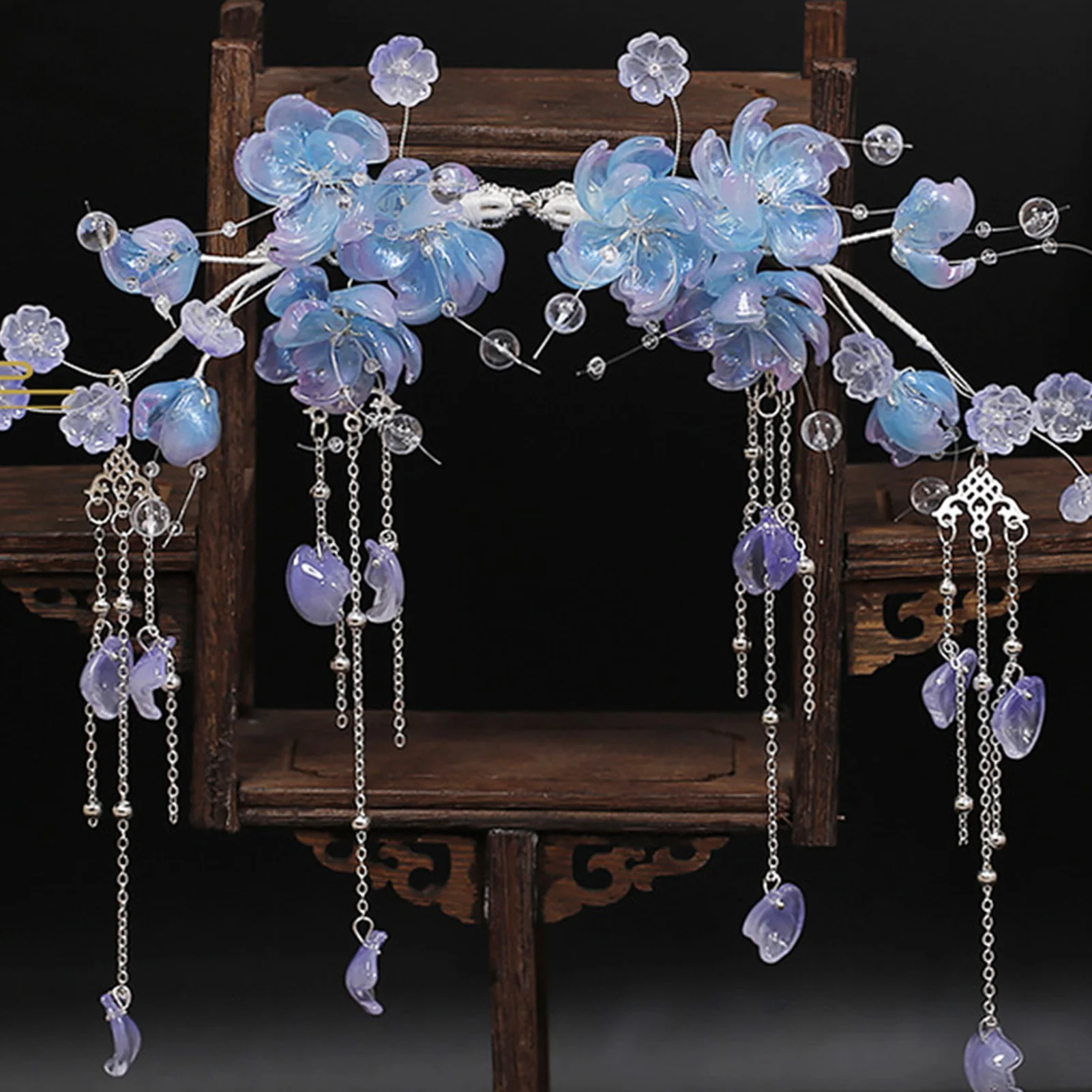 2pcs Vintage Flower Hairpin Chinese Style Hair Clip Tiaras Pearls Pendant Hairpin Fairy Floral Headpieces Women Hair Accessories