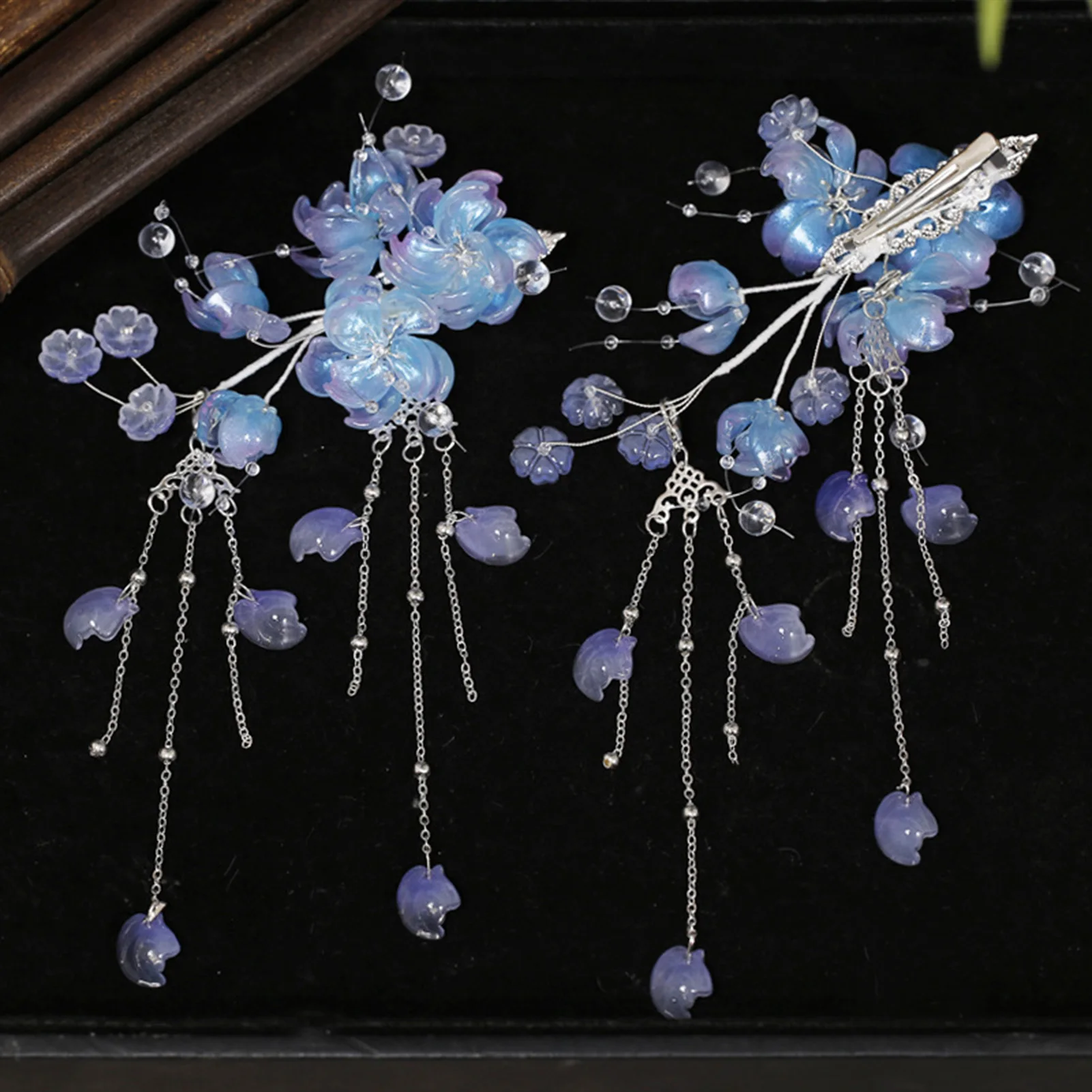 2pcs Vintage Flower Hairpin Chinese Style Hair Clip Tiaras Pearls Pendant Hairpin Fairy Floral Headpieces Women Hair Accessories