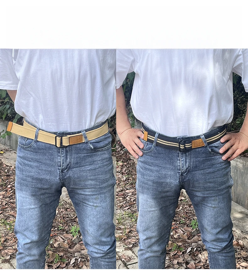 Unisex Canvas Belt for Men and Women, Casual Business Jeans Double-Ring Buckle Belt, Outdoor Woven Waistband