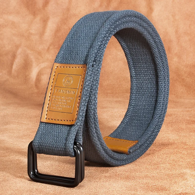 Unisex Canvas Belt for Men and Women, Casual Business Jeans Double-Ring Buckle Belt, Outdoor Woven Waistband