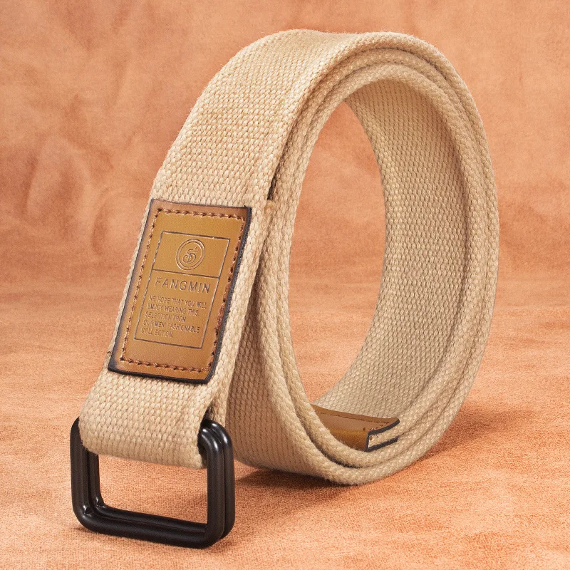 Unisex Canvas Belt for Men and Women, Casual Business Jeans Double-Ring Buckle Belt, Outdoor Woven Waistband