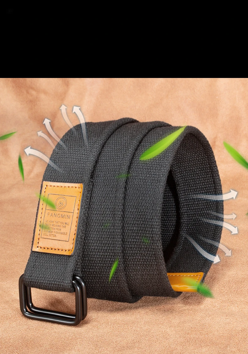 Unisex Canvas Belt for Men and Women, Casual Business Jeans Double-Ring Buckle Belt, Outdoor Woven Waistband