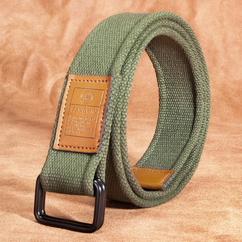 Unisex Canvas Belt for Men and Women, Casual Business Jeans Double-Ring Buckle Belt, Outdoor Woven Waistband