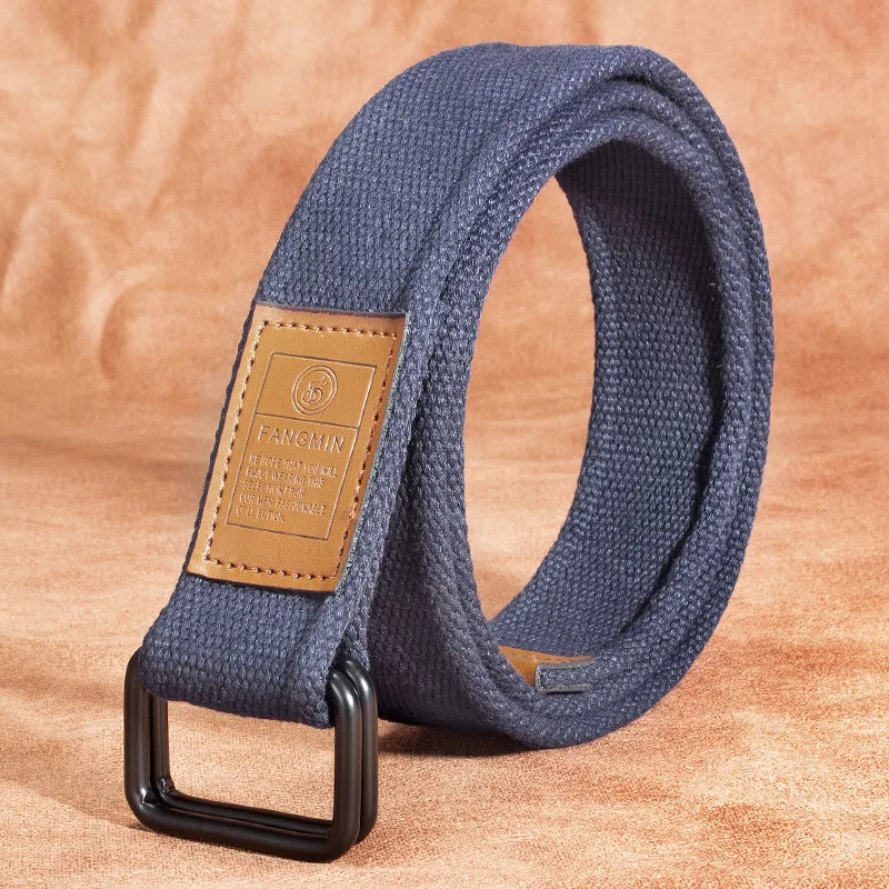 Unisex Canvas Belt for Men and Women, Casual Business Jeans Double-Ring Buckle Belt, Outdoor Woven Waistband