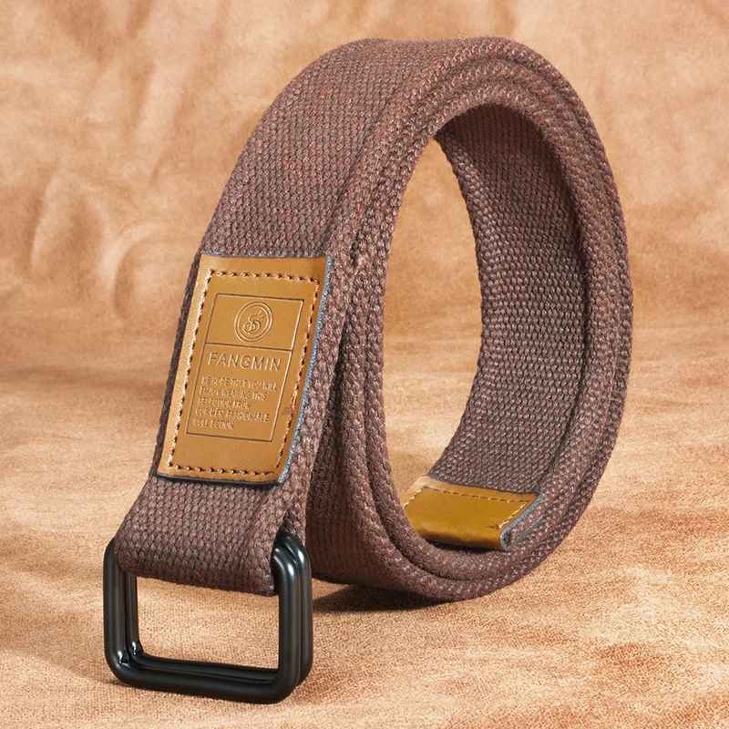 Unisex Canvas Belt for Men and Women, Casual Business Jeans Double-Ring Buckle Belt, Outdoor Woven Waistband