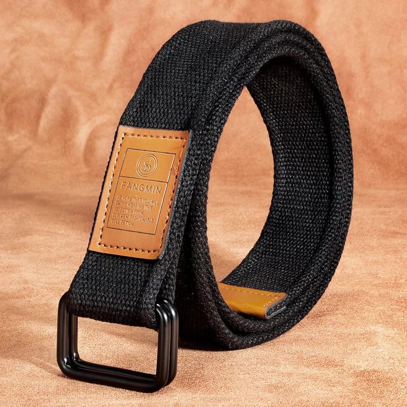 Unisex Canvas Belt for Men and Women, Casual Business Jeans Double-Ring Buckle Belt, Outdoor Woven Waistband