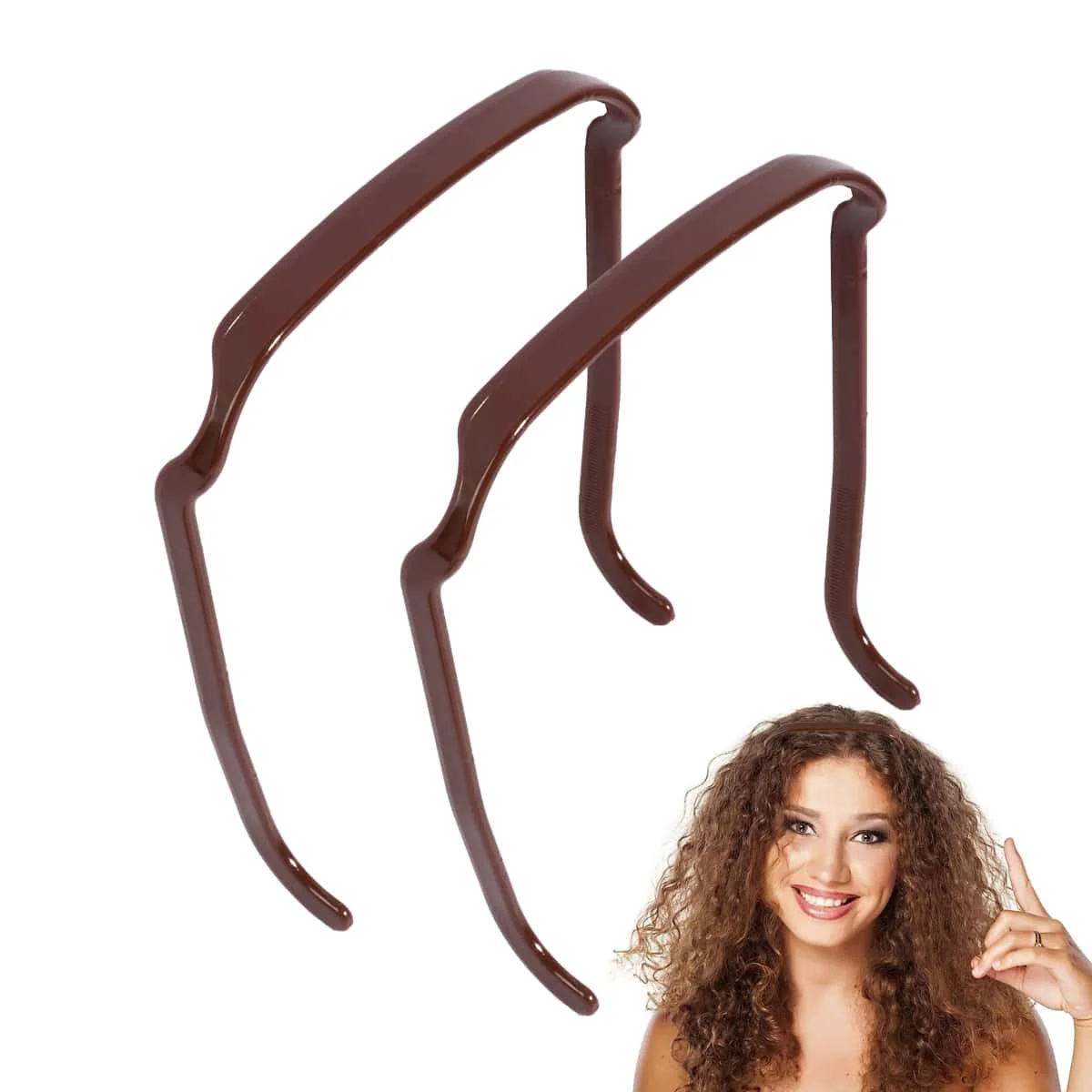 2Pcs Brown No-Slip Hair Band for Curly Hair, Invisible Plastic Headband, Non-Slip Hair Holder for Women, Perfect for Thick & Wavy Hair