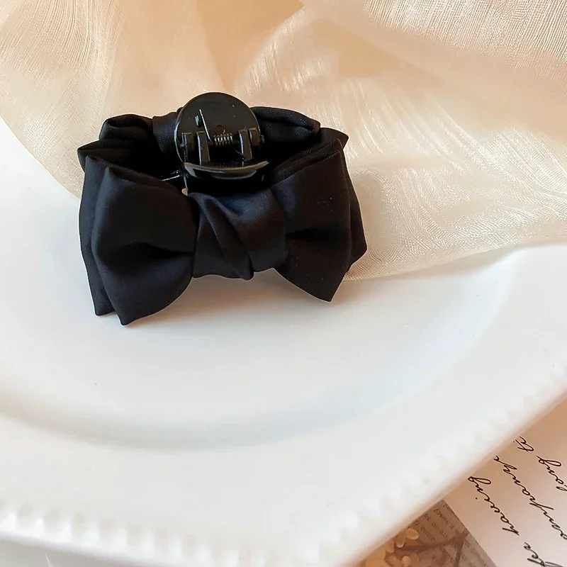 1/2 Pcs Black Fabric Bowknot Hair Claw Clips Women Cute Small Double-sided Acrylic Bangs Shark Clip Hairpins Accessories Sets